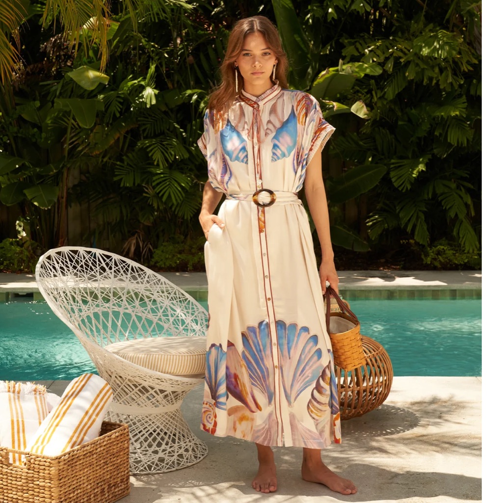 Surrealistic Shell Print Maxi Dress -Valarie Kaftan Oversized